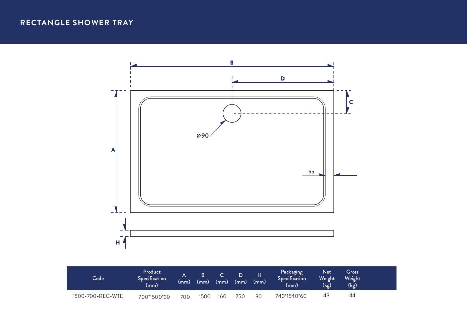 1500X700 Shower Tray