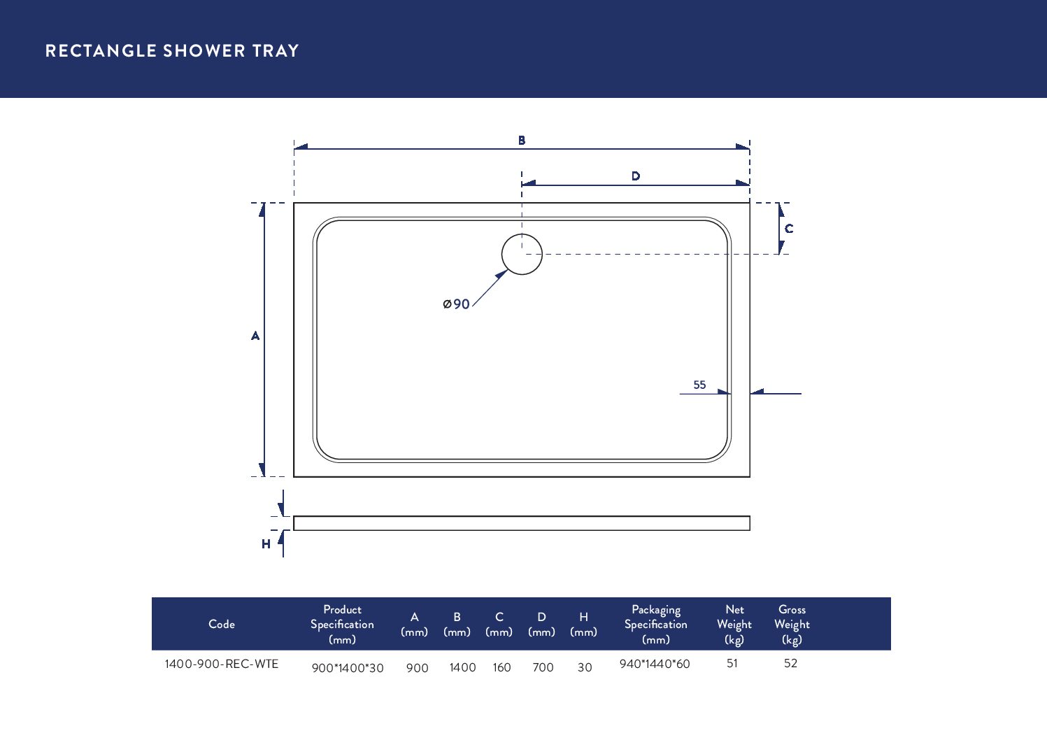 1400X900 Shower Tray