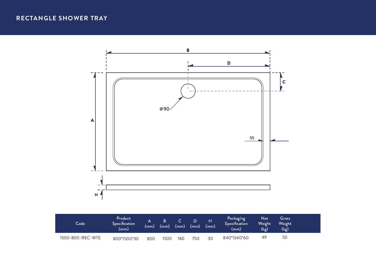 1500X800 Shower Tray