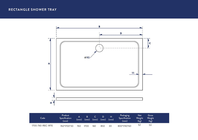 1700X760 Shower Tray