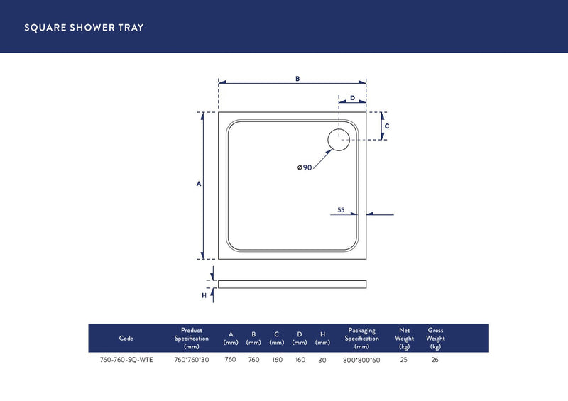 760x760 Shower Tray