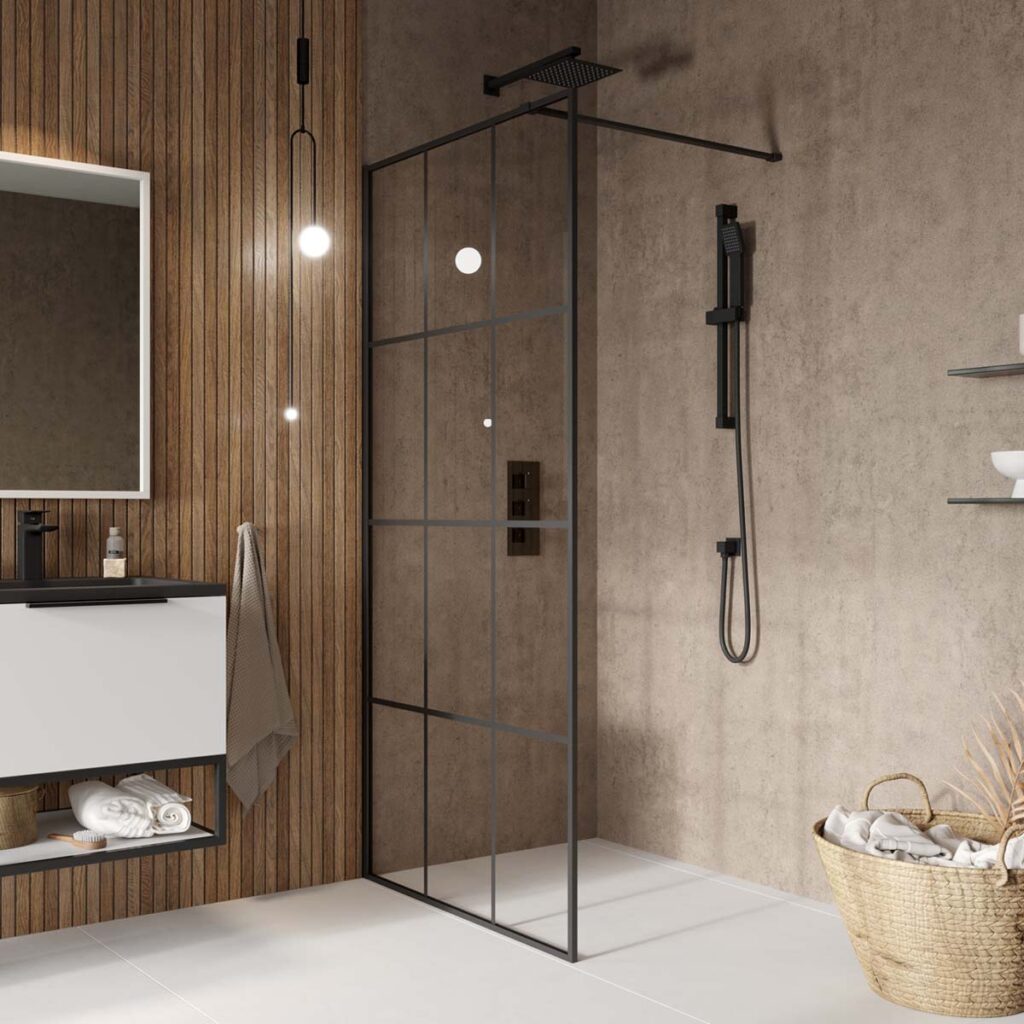 1000 Black Grid Wetroom Screen