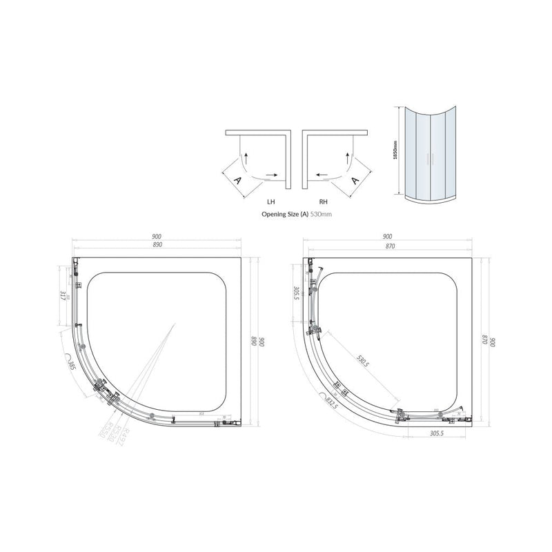 900X900 2-Door Quadrant Enclosure