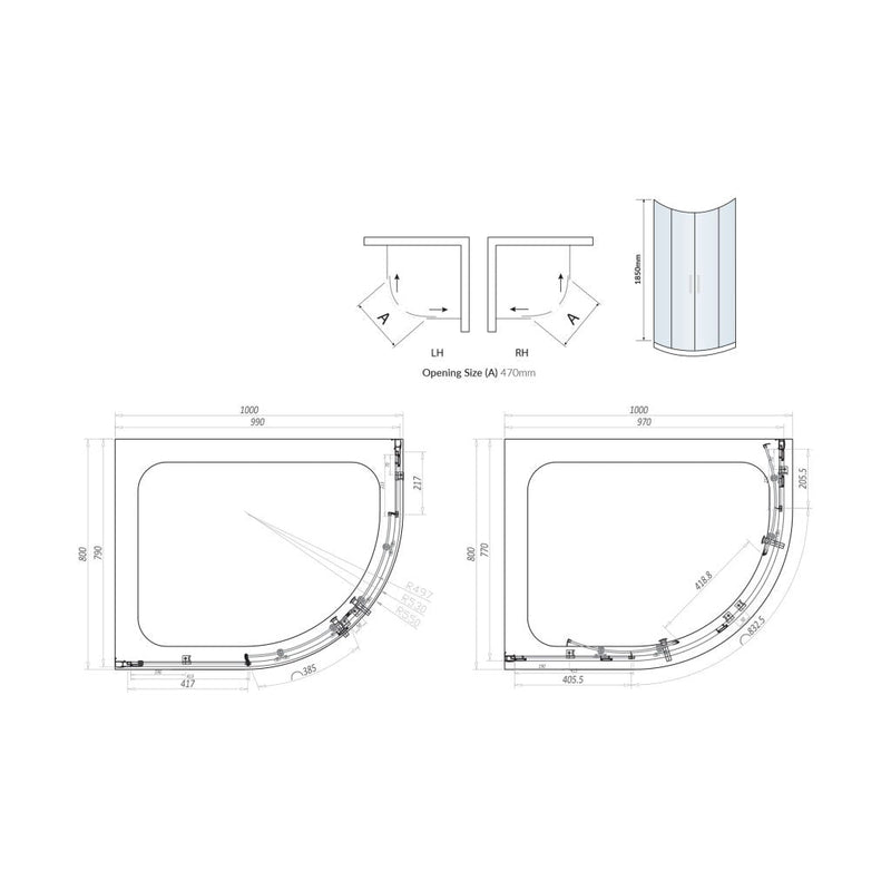 1000X800 Offset Quadrant Enclosure