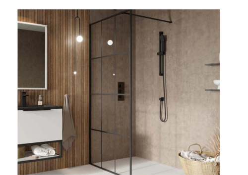 800 Black Grid Wetroom Screen